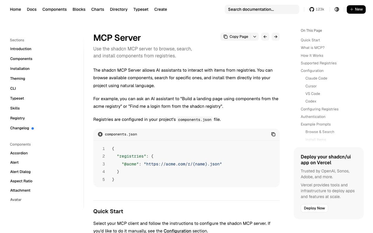 Preview of shadcn MCP server